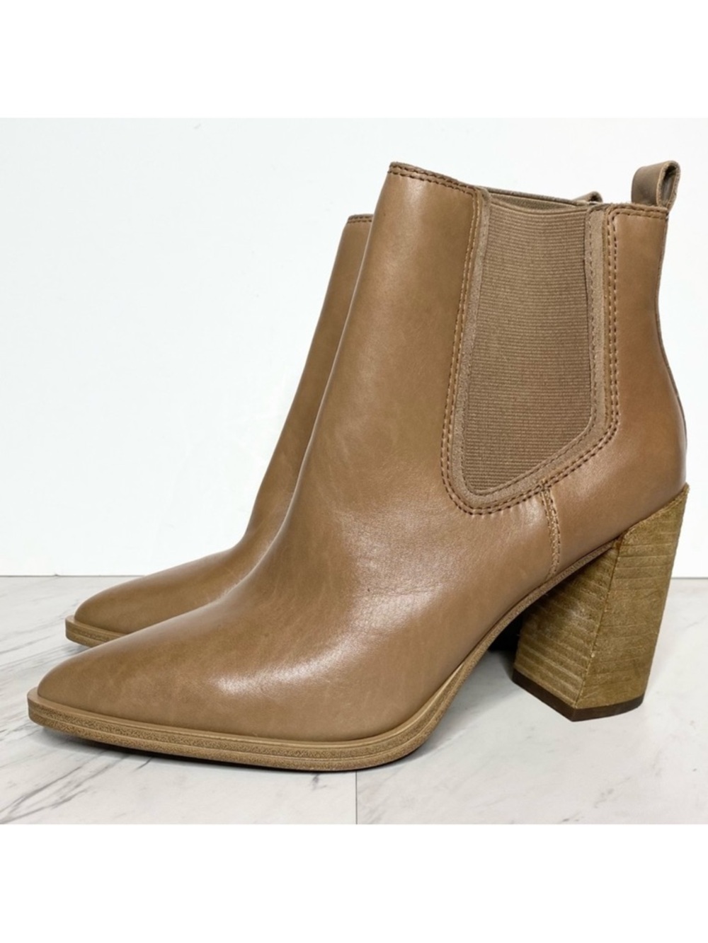 Vince Camuto Ratony Tan Leather Heeled Bootie 8 1/2 M